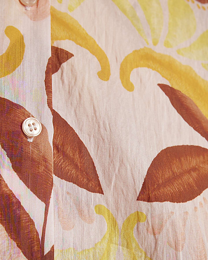 Orange Tropical Print Oversized Shirt