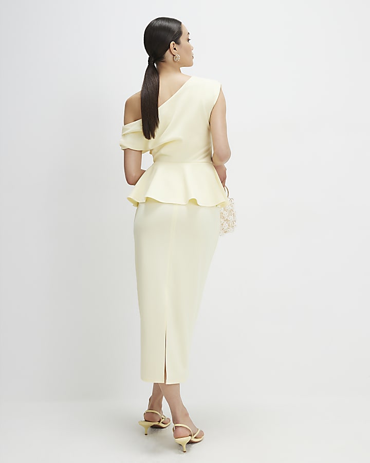 Yellow Peplum Midi Dress