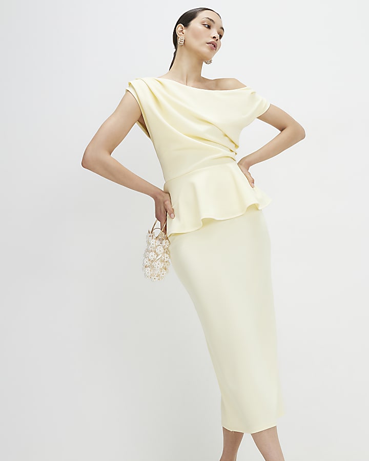 Yellow Peplum Midi Dress