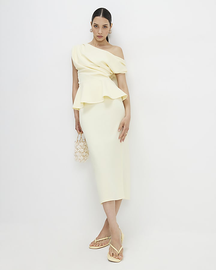 Yellow Peplum Midi Dress