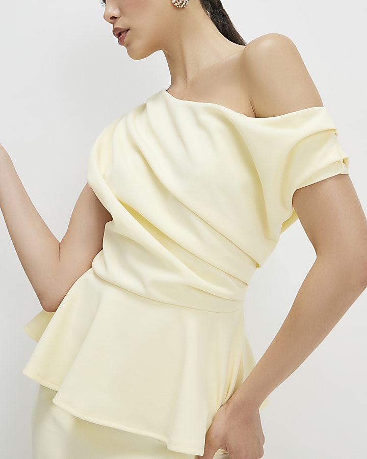 Yellow Peplum Midi Dress