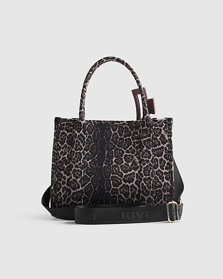 Brown Leopard Print Embroidered Tote Bag