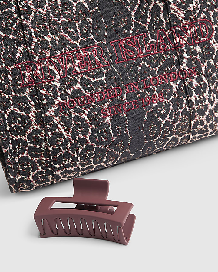 Brown Leopard Print Embroidered Tote Bag