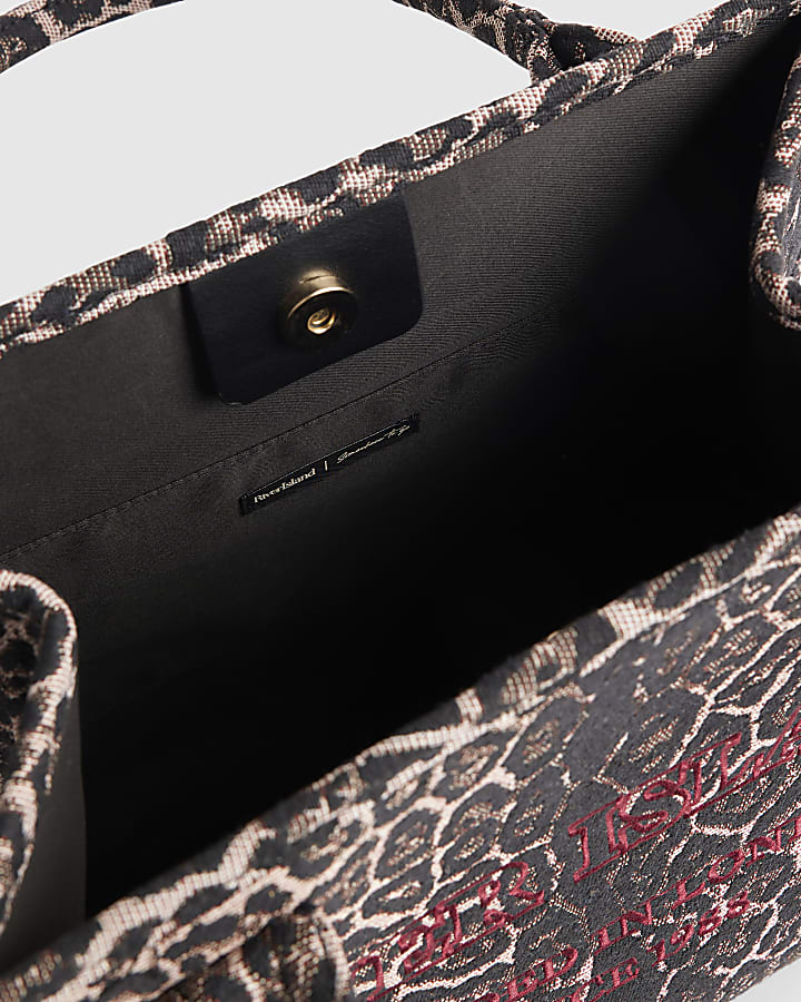 Brown Leopard Print Embroidered Tote Bag