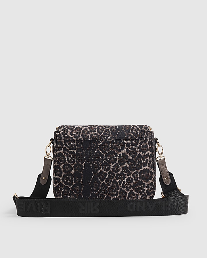 Brown Leopard Print Zip Flap Crossbody Bag
