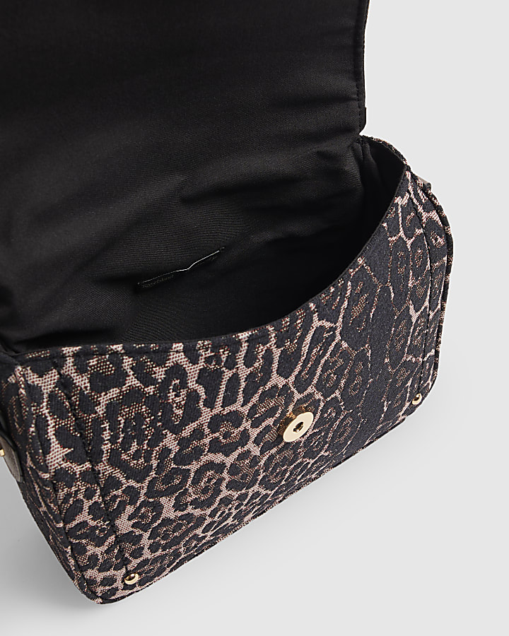 Brown Leopard Print Zip Flap Crossbody Bag