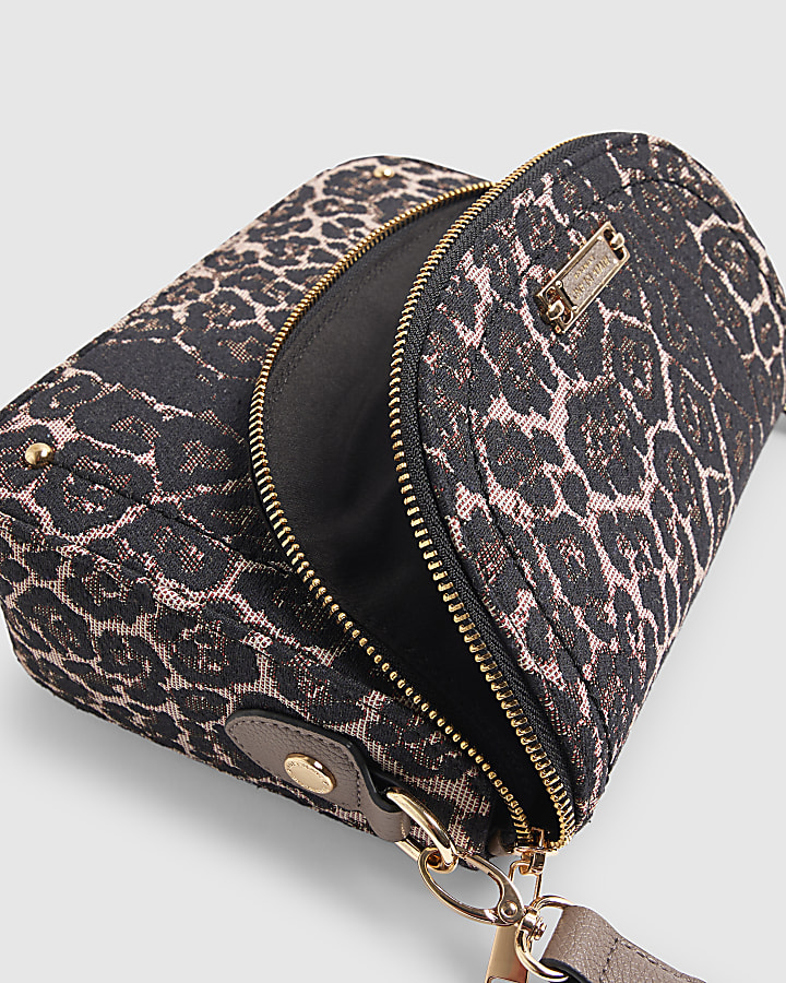 Brown Leopard Print Zip Flap Crossbody Bag