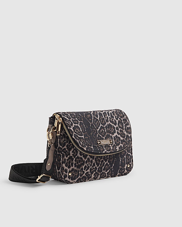 Brown Leopard Print Zip Flap Crossbody Bag