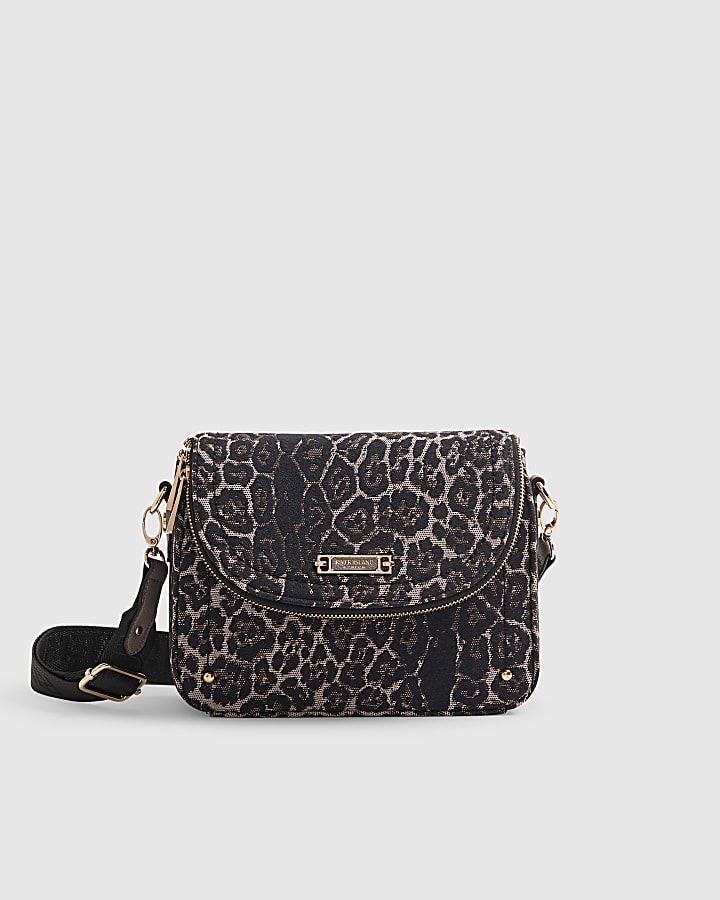 Brown Leopard Print Zip Flap Crossbody Bag