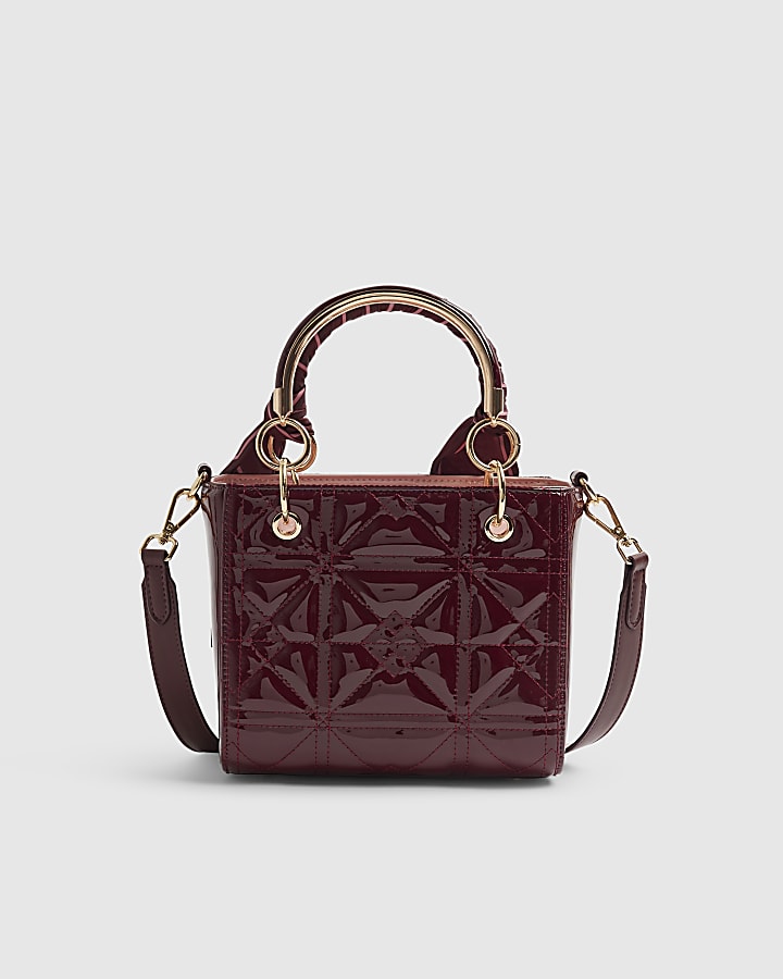 Red Patent Quilted Tote Bag