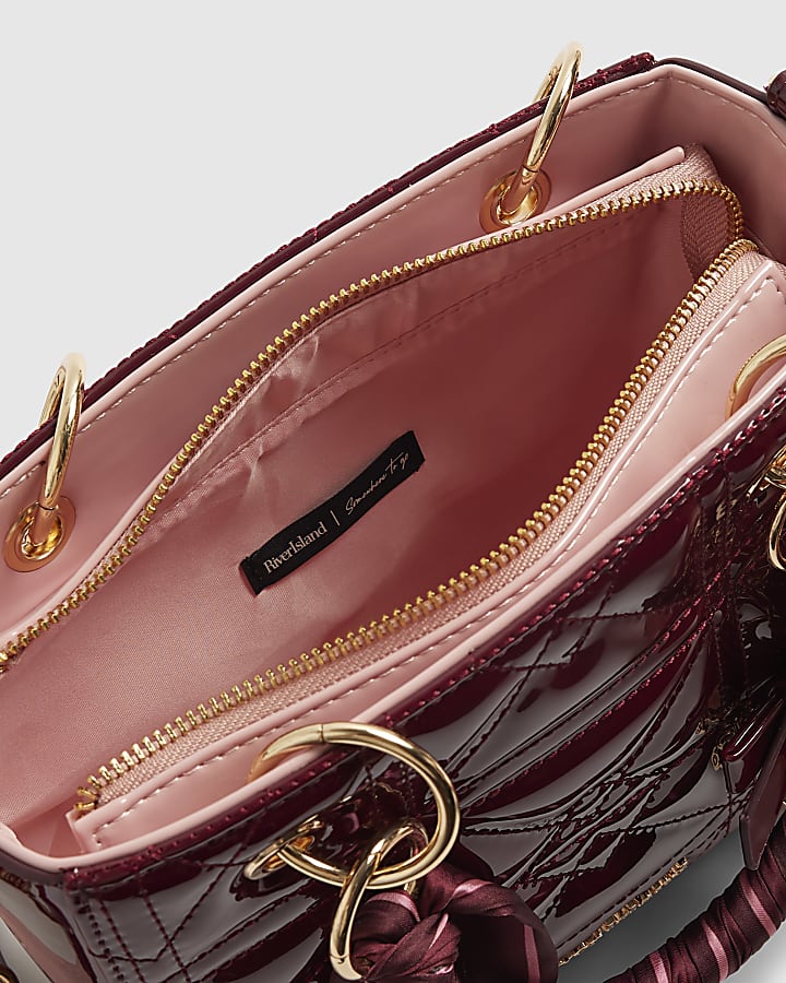 Red Patent Quilted Tote Bag