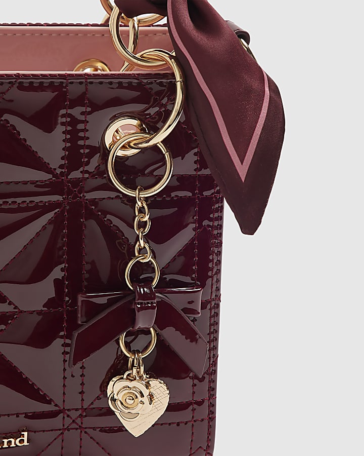 Red Patent Quilted Tote Bag