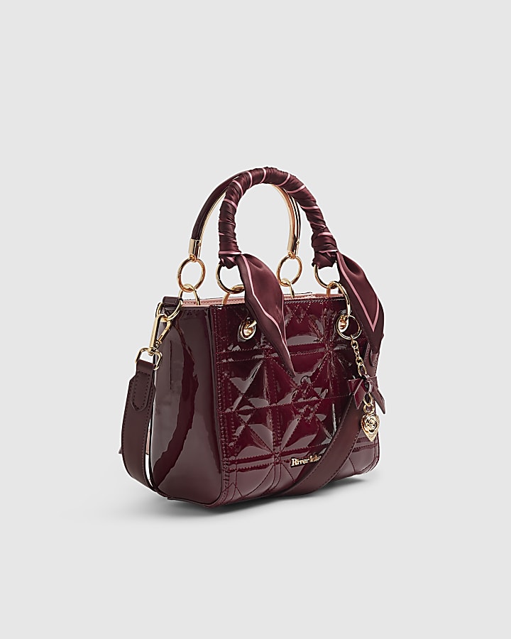 Red Patent Quilted Tote Bag
