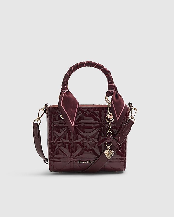Burgundy Patent Quilted Tote Bag