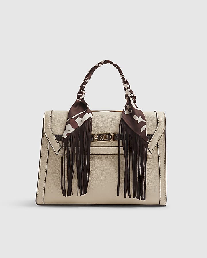 Cream Fringe Scarf Tote Bag