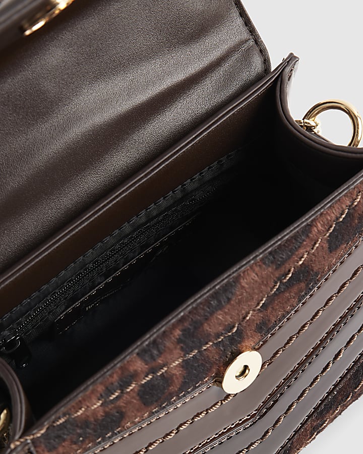 Brown Leopard Panel Mini Tote Crossbody Bag