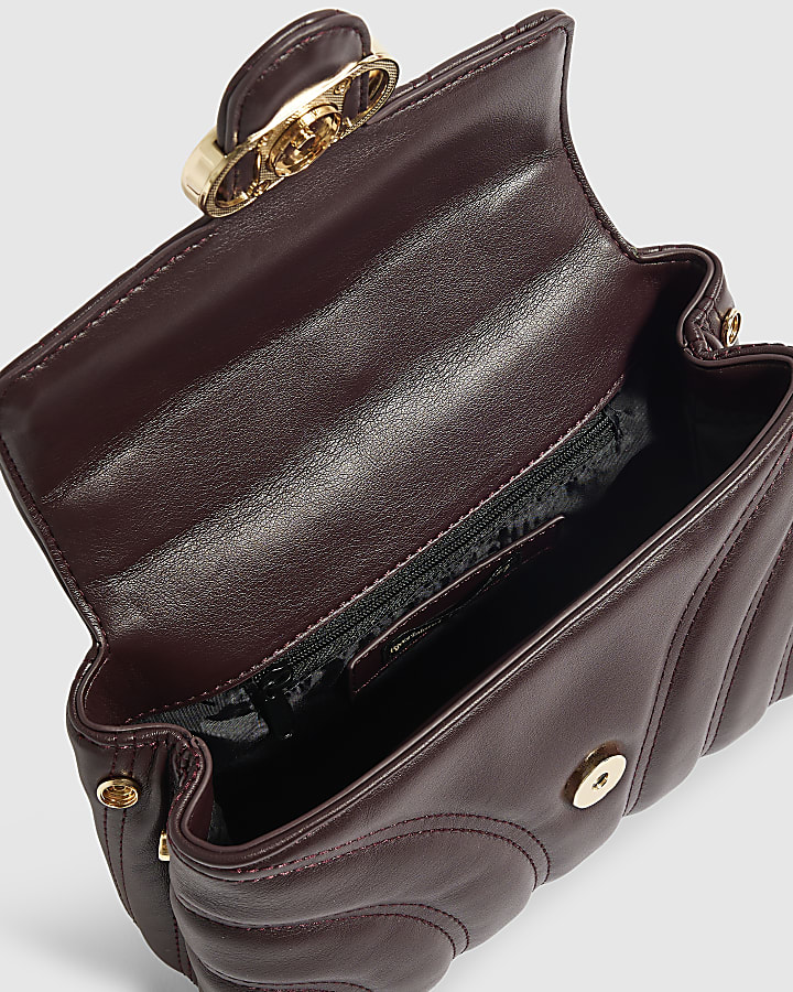 Red Quilted Top Handle Crossbody Bag