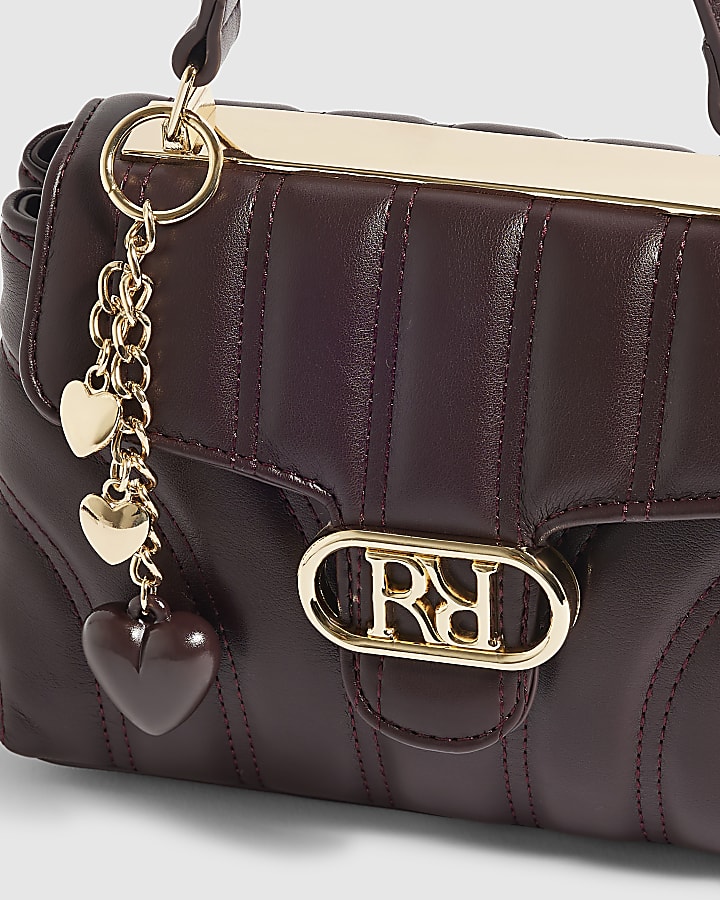Red Quilted Top Handle Crossbody Bag