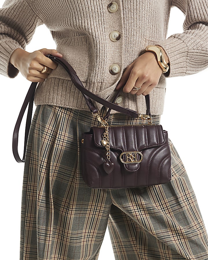 Red Quilted Top Handle Crossbody Bag