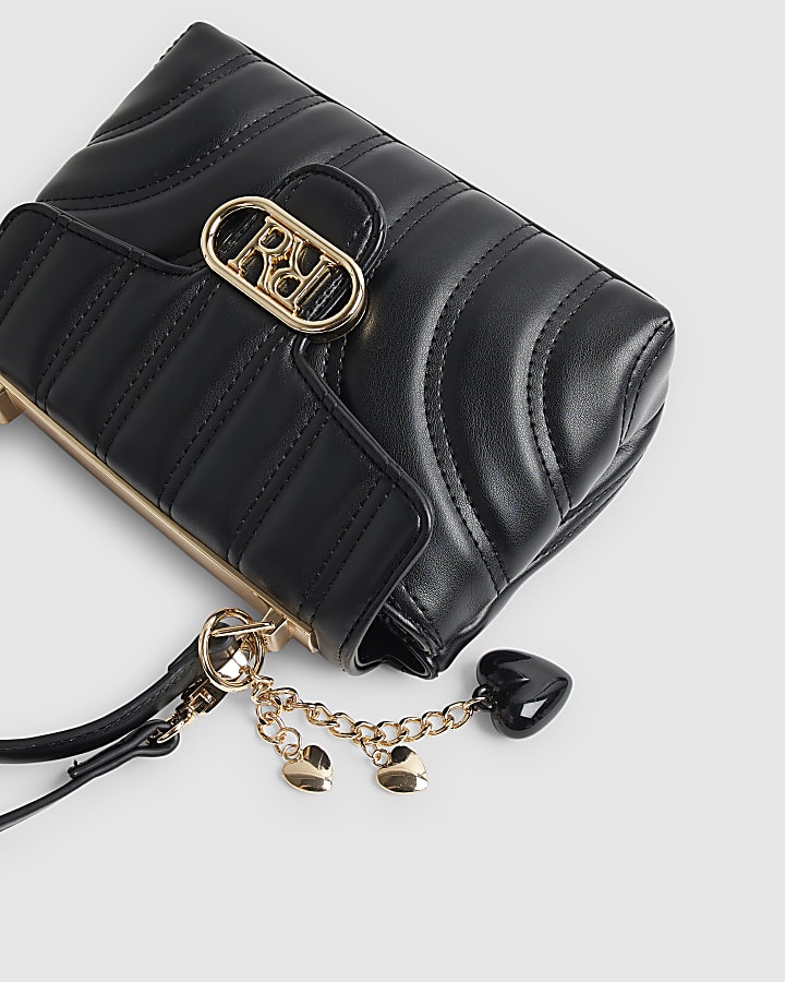 Black Quilted Top Handle Crossbody Bag