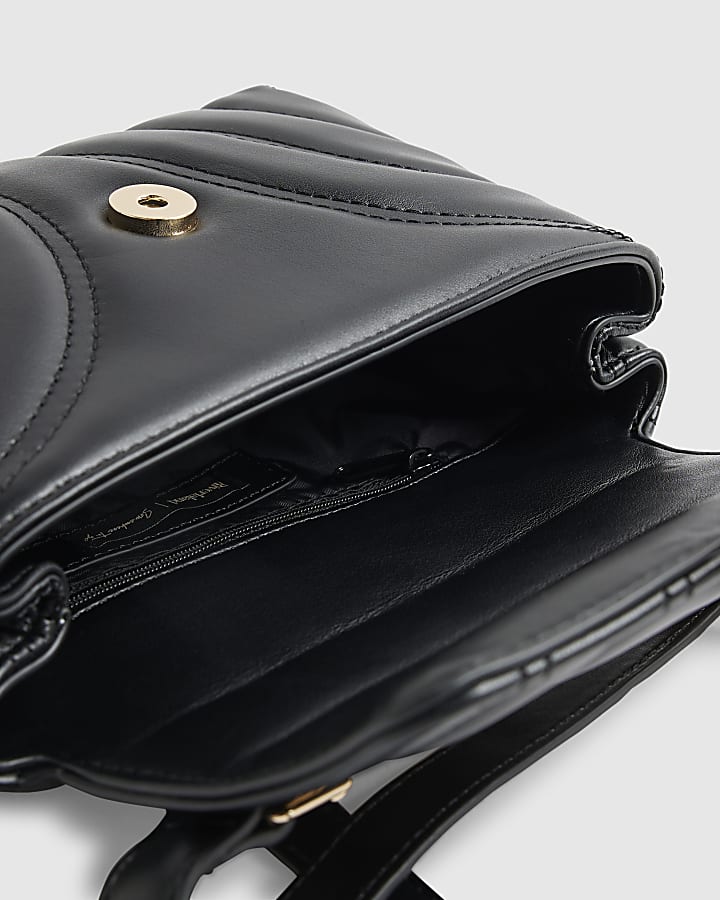 Black Quilted Top Handle Crossbody Bag