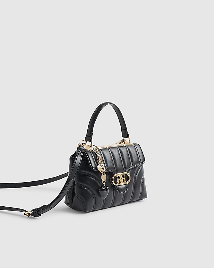 Black Quilted Top Handle Crossbody Bag