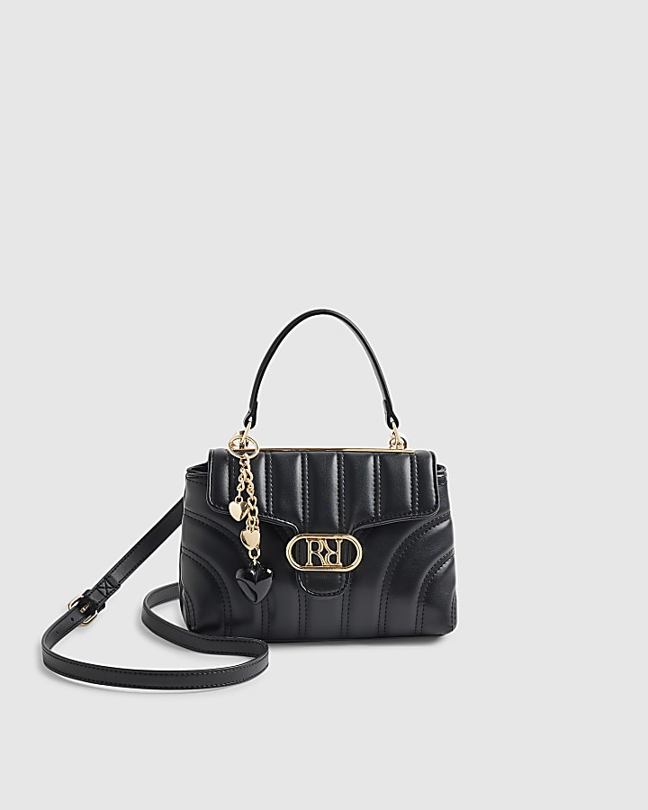 Black Quilted Top Handle Crossbody Bag