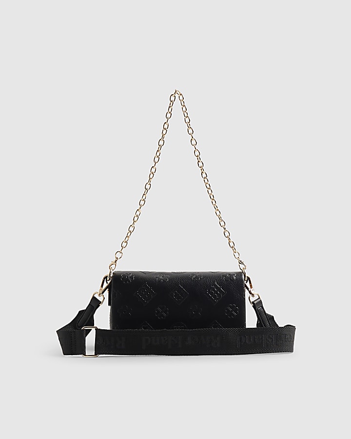 Black Embossed Monogram Crossbody Bag