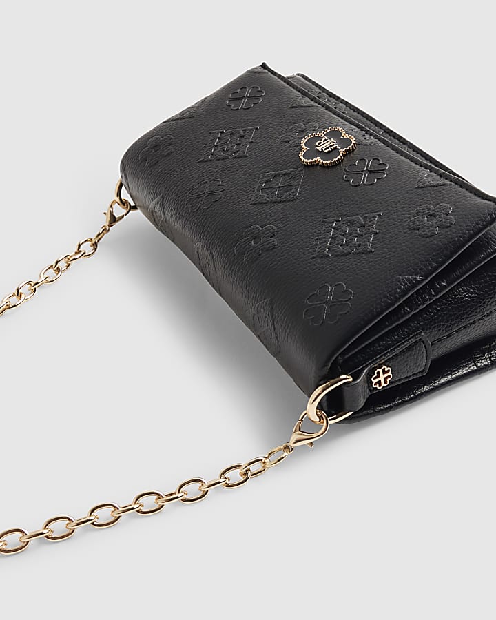 Black Embossed Monogram Crossbody Bag