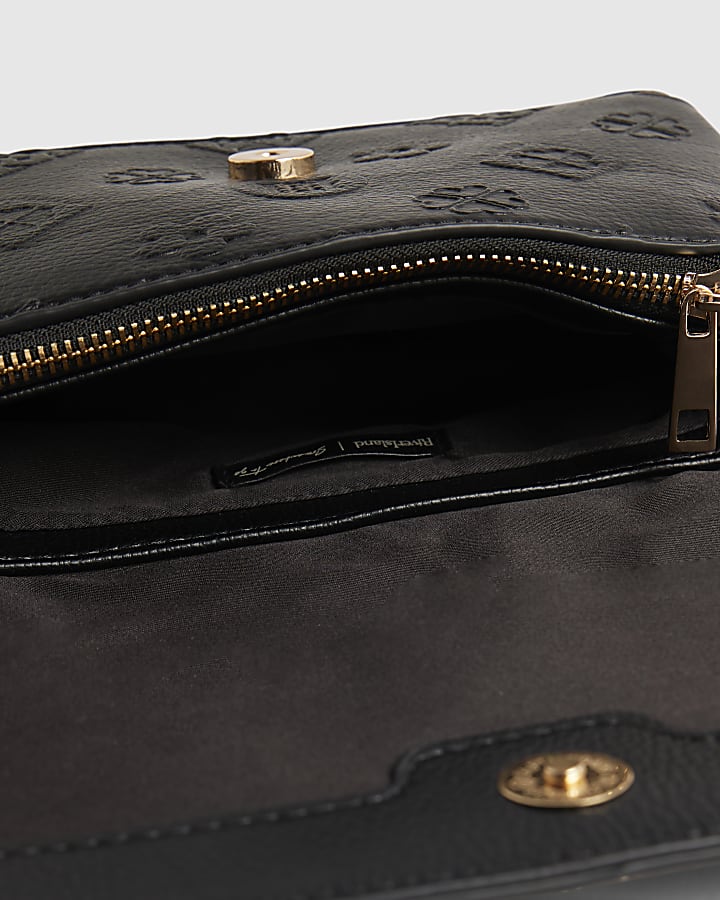 Black Embossed Monogram Crossbody Bag