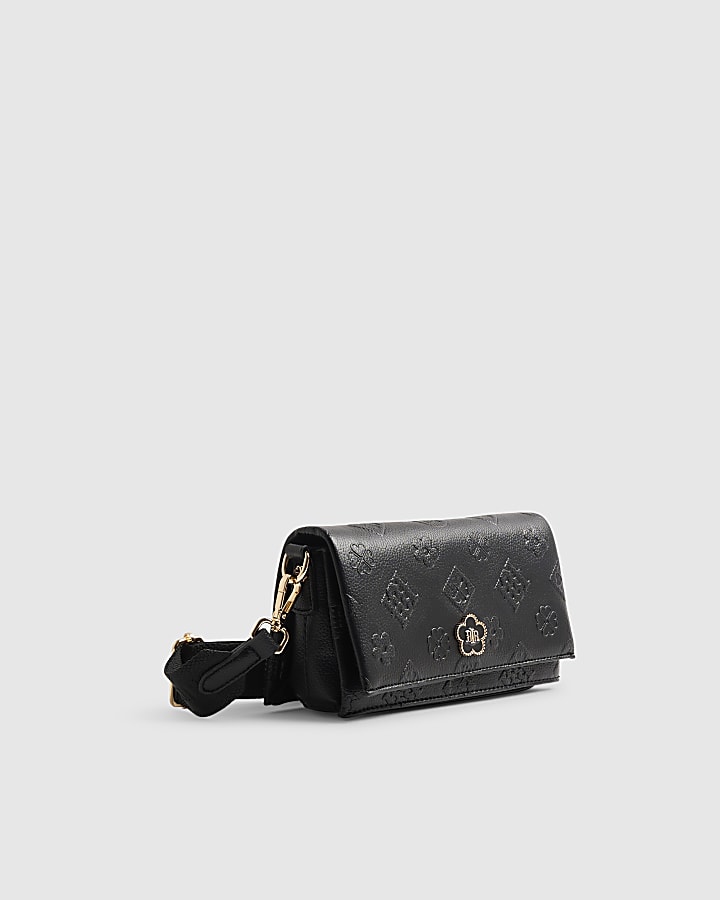 Black Embossed Monogram Crossbody Bag
