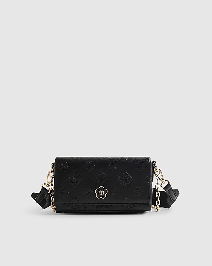 Black Embossed Monogram Crossbody Bag