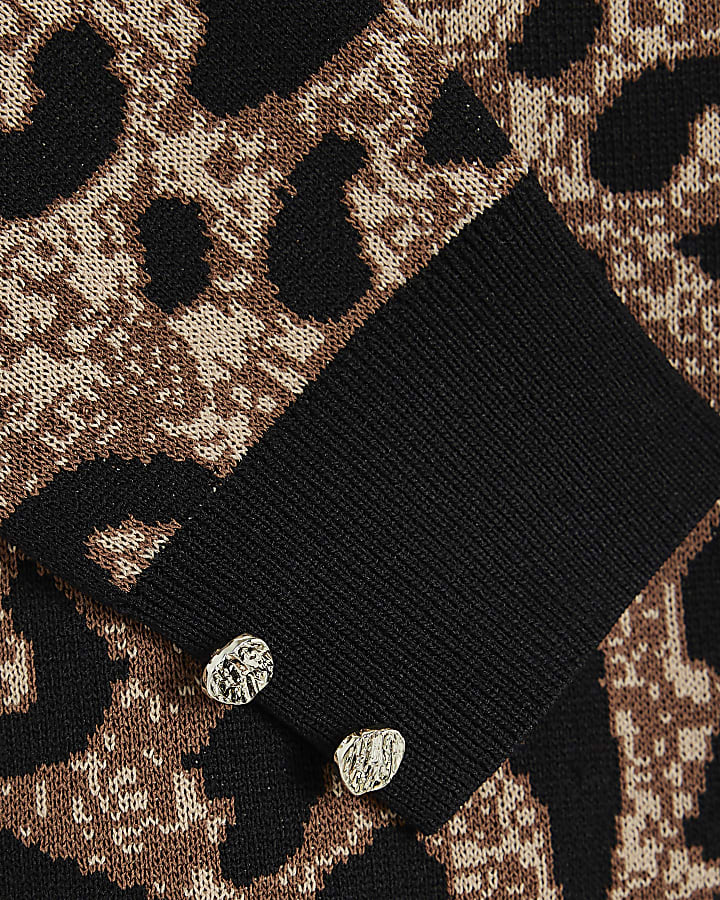 Beige Leopard Ribbed Layered Trim Top