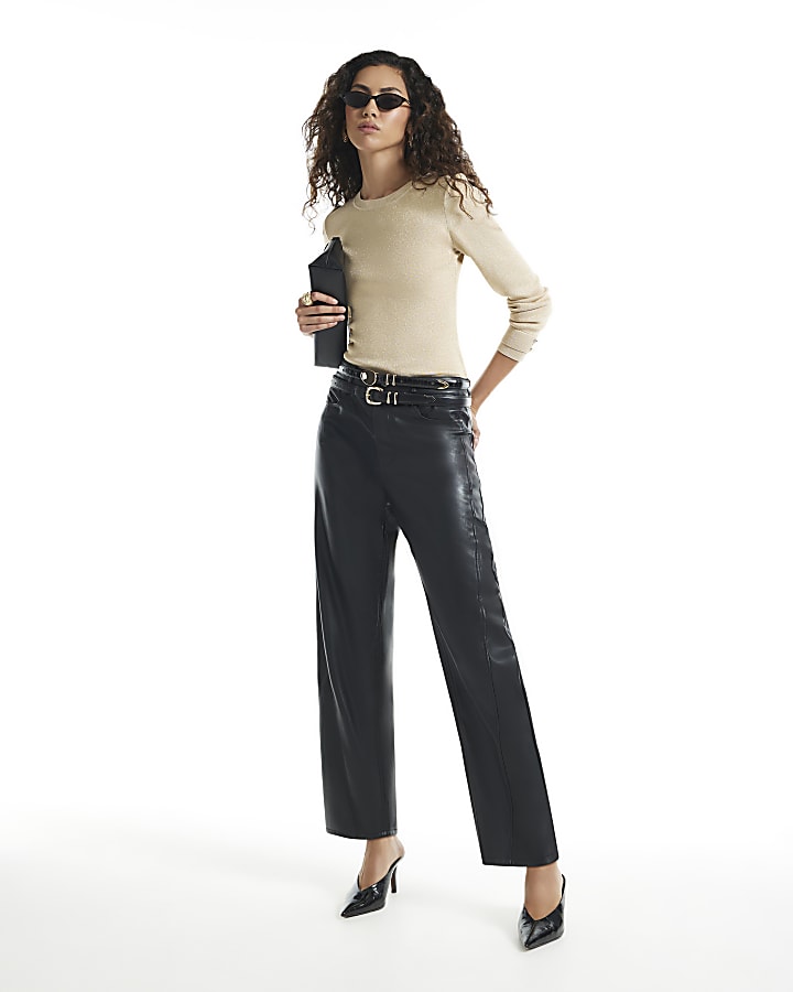 Gold Ribbed Knit Layered Cuff Top