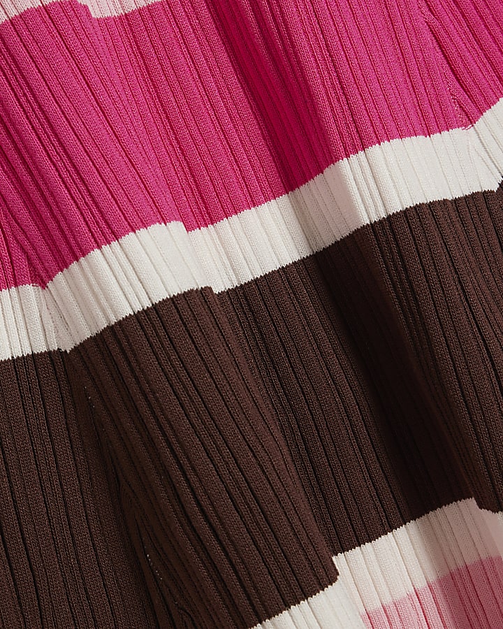 Petite Pink Stripe Long Sleeve Midi Dress