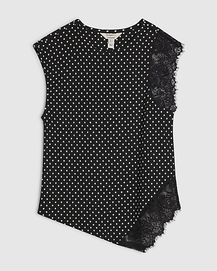 Black Sleeveless Polka Dot Lace Top