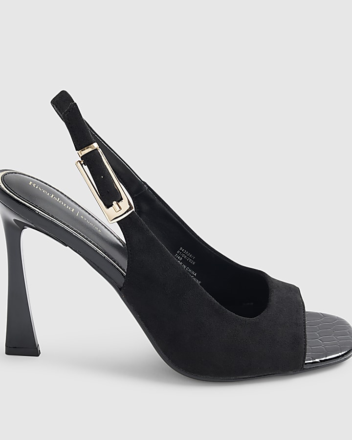 Black Slingback Peep toe Heeled Sandals