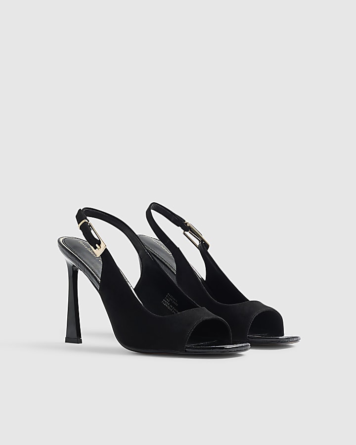 Black Slingback Peep toe Heeled Sandals