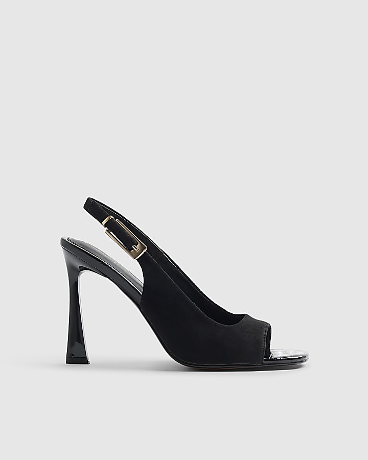 Black Slingback Peep toe Heeled Sandals