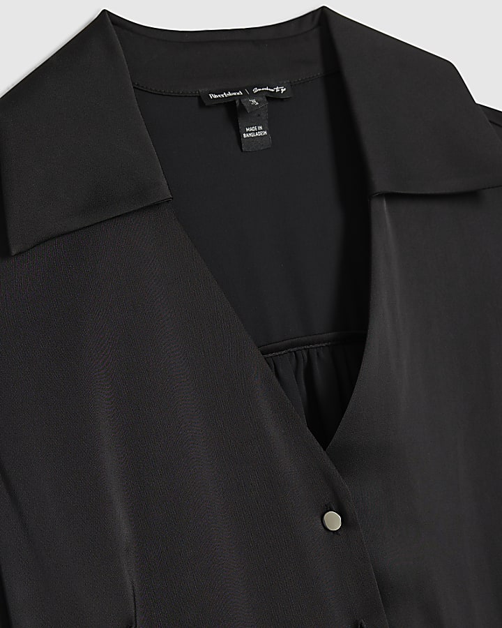 Black Satin Flippy Hem Mini Dress