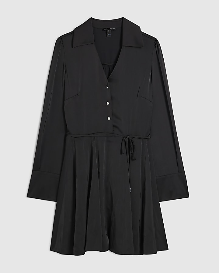 Black Satin Flippy Hem Mini Dress