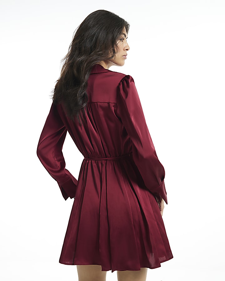 Burgundy Satin Flippy Skirt Mini Dress