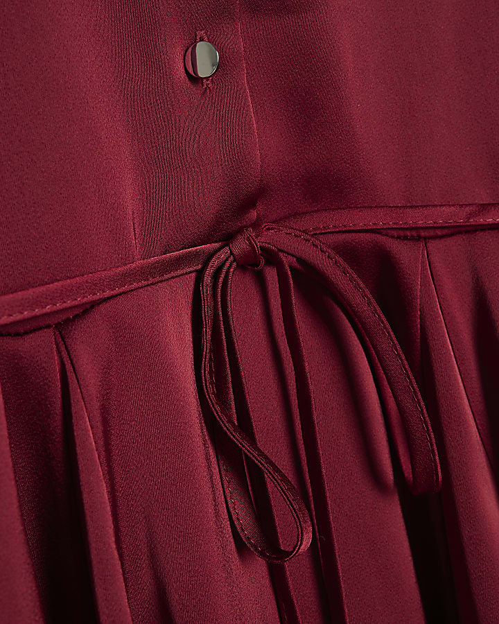 Burgundy Satin Flippy Skirt Mini Dress
