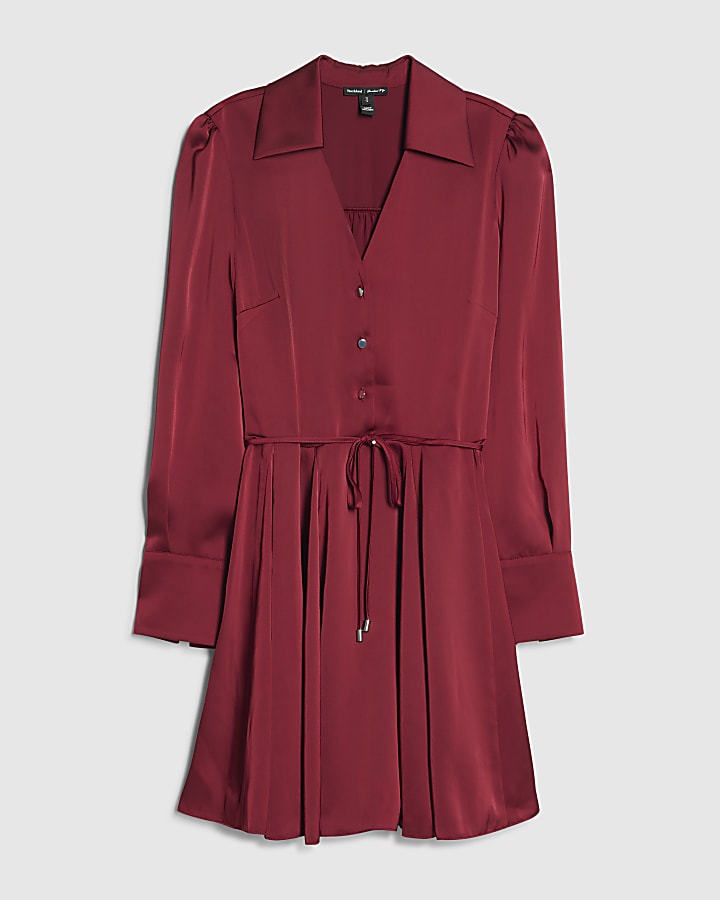 Burgundy Satin Flippy Skirt Mini Dress