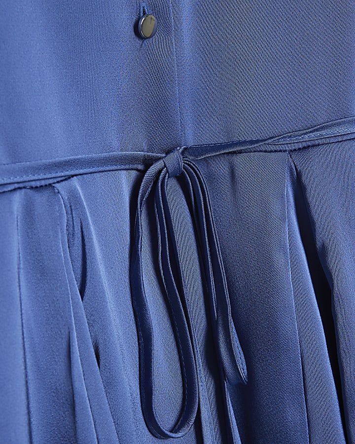 Blue Satin Flippy Hem Mini Dress