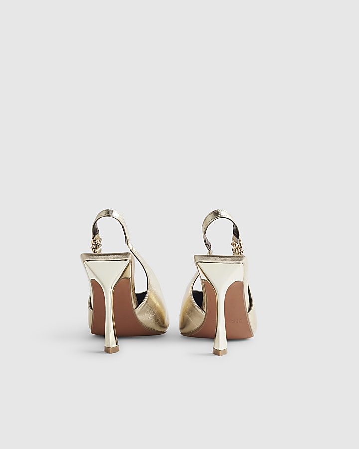 Gold Wide Fit Slingback Logo Court Heels