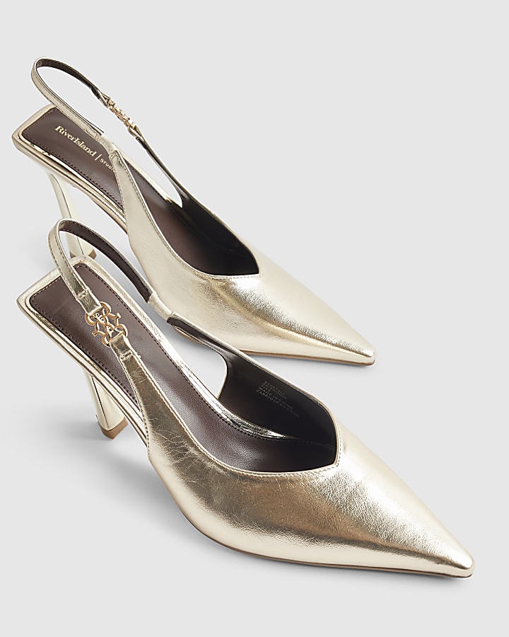 Gold Wide Fit Slingback Logo Court Heels
