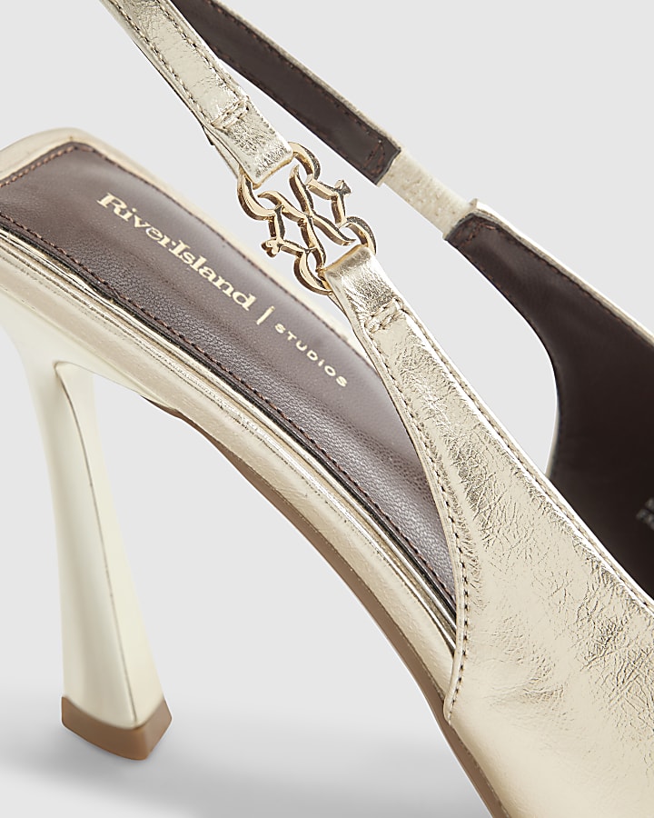 Gold Wide Fit Slingback Logo Court Heels