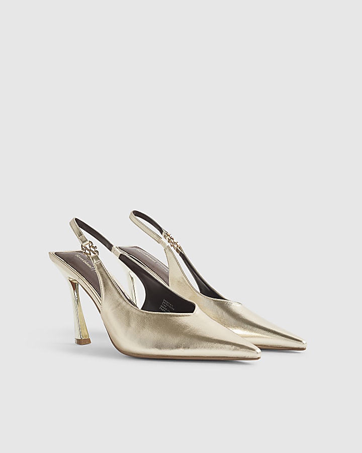 Gold Wide Fit Slingback Logo Court Heels