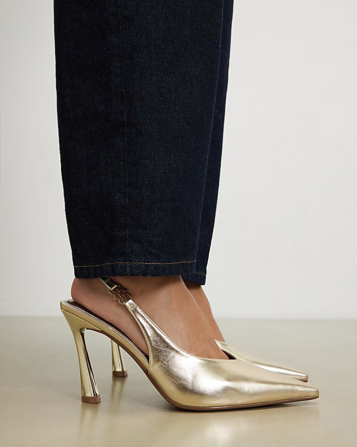 Gold Wide Fit Slingback Logo Court Heels